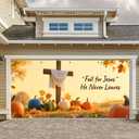 Fall Garage Door Banner 13x6ft Fall for Jesus Cross Pumpkins Rustic Backdrop Banners for Outside Indoor Autumn Door Cover Wall Covering for Party Garage Decorations