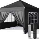 Driftalia 10x10 Pop Up Canopy with Sidewalls, Outdoor Instant Canopy Tent with Carry Bag for Commercial Events, Camping, Backyard Parties - Black