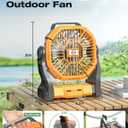 Portable Battery Operated Fan with LED Lantern, 20000mAh Outdoor Small Rechargeable Quiet Camping Fan, Personal Desk Fan Cooling Table Fan with Hanging Hook for Picnic Barbecue Fishing Travel (Orange)