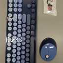 Wireless Keyboard and Mouse Combo, Retro Typewriter Keyboard with Round Keycaps, Full-Size Ergonomic, Blue, Ideal for Windows PC, Home, Office, and College, Wireless Keyboard Mouse Combo