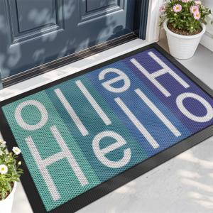 LUMI Outside Welcome Door Mat 17x30, Non Slip Durable Rubber Entrance Doormat, Low Profile Easy Clean Mats for Front Back Door Entryway Porch Garage, Hello Multi