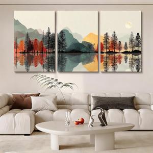 Azartslr Landscape Canvas Wall Art, Farmhouse Mountain Art Prints For Living Room, Vintage Boho Watercolor Bathroom Botancial Painting Poster, Nature Picture Kitchen Bedroom Decoration