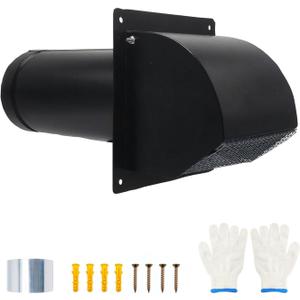 8 Inch Black Hooded Wall Vent Cover with Screen and Damper