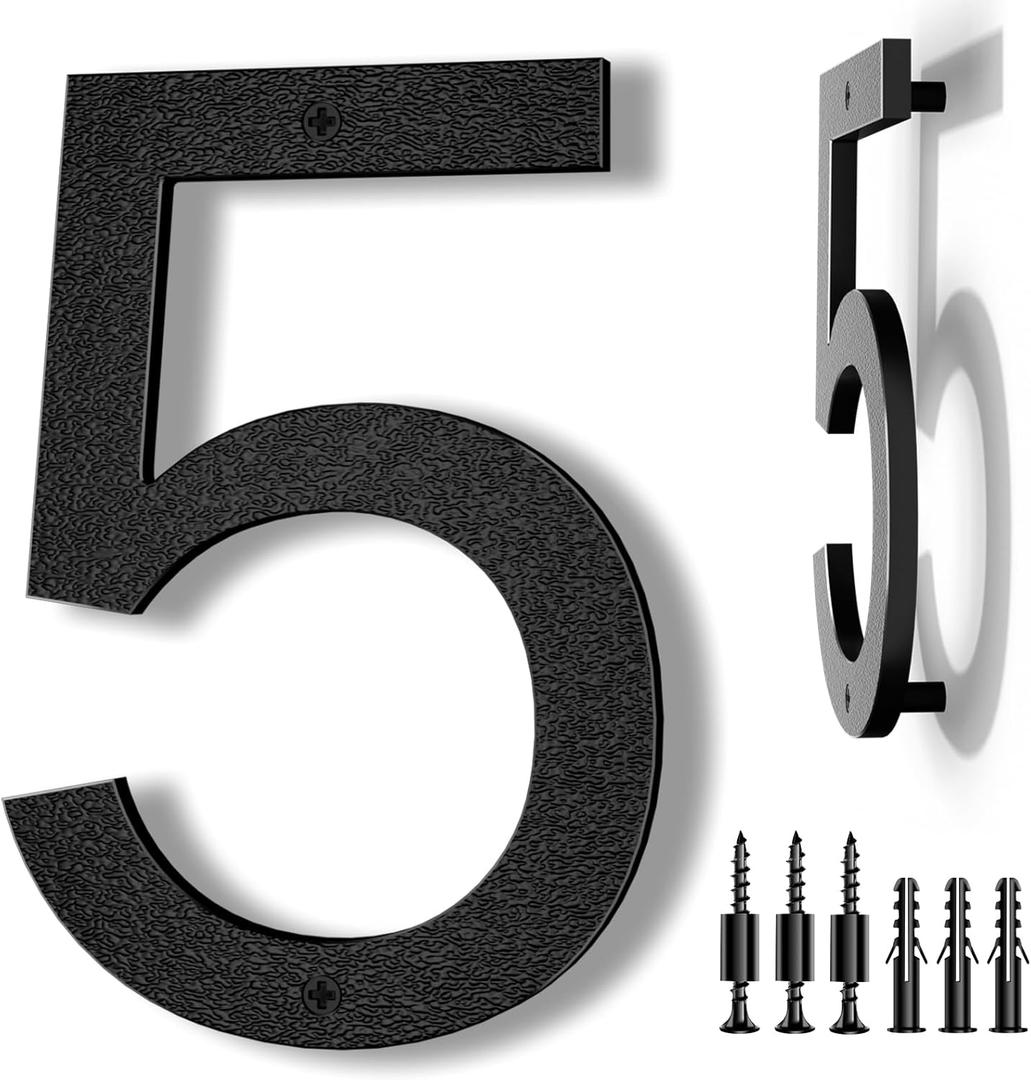 8 Inch Large Floating House Numbers, Black Modern House Number for Outside, Home Address Numbers for Outdoor Garage Gate Wall Street (5)