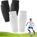 2 Pairs Soccer Shin Guards, Shin Guards Soccer Kids Youth Adult Calf Compression Sleeve with Honeycomb Pads Lightweight Calf Protective Gear for Football & Baseball Boxing MTB for Boys, Girls (Small, Black+White)