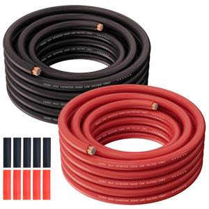 10 Gauge Wire (25FT Each, Red/Black), Low Voltage Primary Automotive or Ground Cable, Battery Cable, 10AWG, Car Audio, Car Amplifier Power Wire, Translucent Jacket, CCA, with 10 Heat Shrink Tubing
