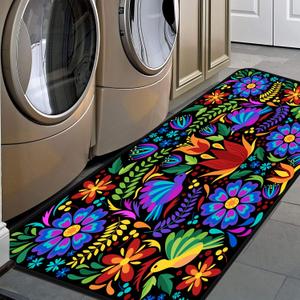 Floral Mexican Birds Kitchen Rugs Indoor Outdoor Non Slip Kitchen Floor Mats Area Rugs Runner Rug Laundry Room Rug 40x20 in