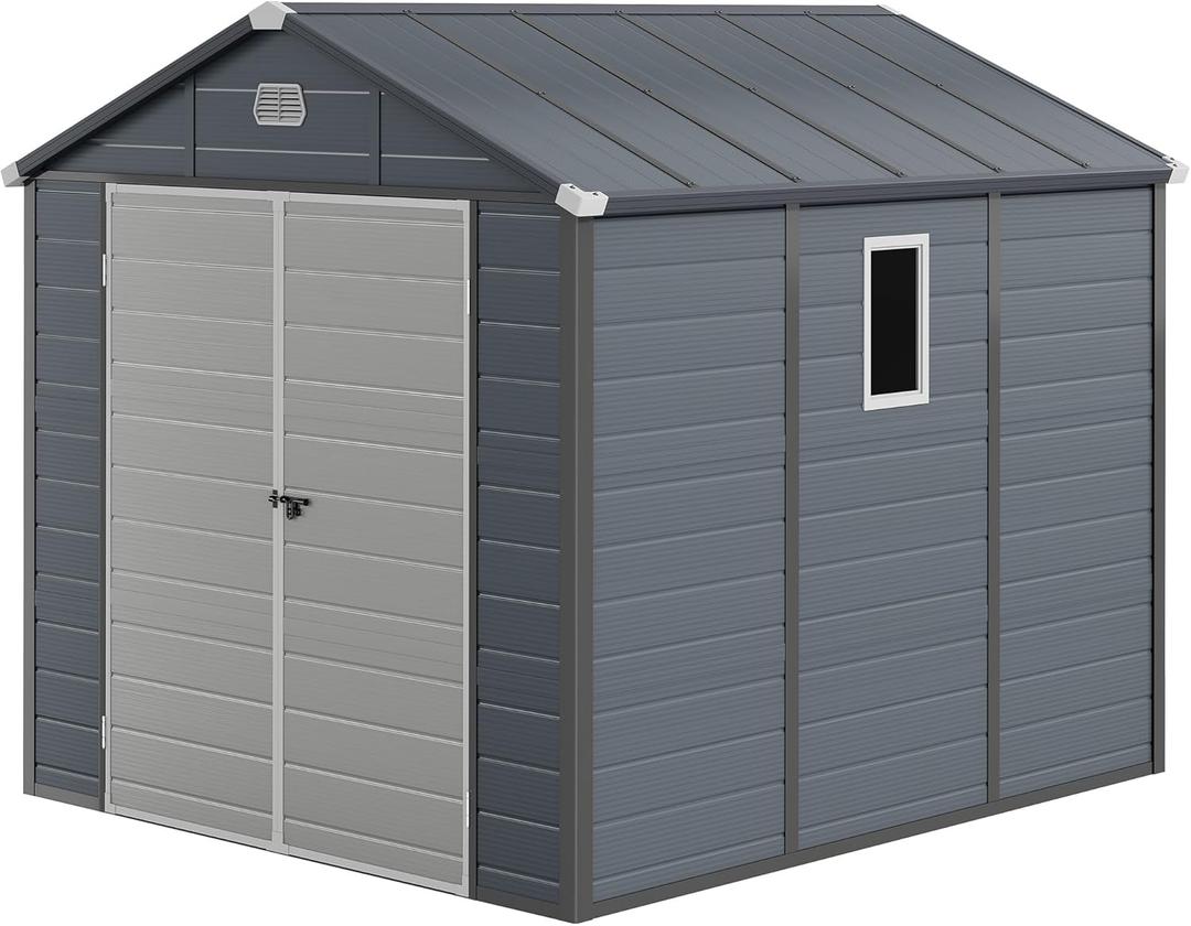 DWVO 8x9FT Outdoor Storage Shed w/o Floor, All-Weather Plastic Shed with Lockable Doors, Window & Vents, Plastic Tool Shed for Backyard, Patio, Poolside, Lawn, Gray