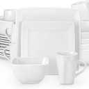 vancasso Soho Dinnerware Sets 24 Pieces, White Stoneware Square Place Setting, Dinner Plate, Dessert Plate, Cups and Plates Sets for Kitchen, Dish Set for 6, White