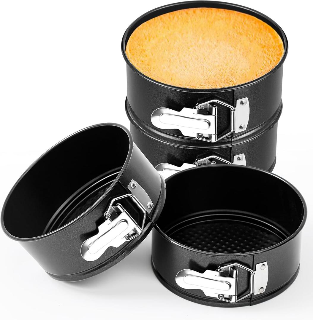 4 Pcs 6 Inch Non Stick Springform Pan with Removable Bottom Carbon Steel Round Springform Cheesecake Pan with Stainless Steel Spring Buckles for Baking Kitchens Restaurant, Black