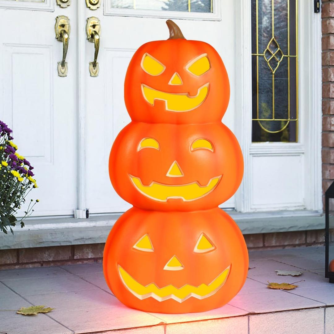 Rocinha Plastic Jack O Lantern Pumpkins with Spooky Lights - Battery Operated Lighted Pumpkins for Outdoor, Indoor, Haunted House, Porch Decoration