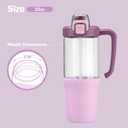 32oz Glass Water Bottle, 2-in-1 Straw and Sip Spout Lid, Leakproof Wide Mouth Tumbler with Handle, BPA-Free Reusable Bottle for Sports, Office, Outdoor, Lilac