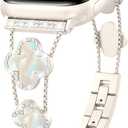 CTYBB Bling Diamond Band Compatible with Apple Watch Bands for Women 42mm 44mm 45mm 46mm Series 11 10 9 8 7 6 5 4 SE 3 2 1, Sparkle Metal Bracelet Wristband, Cute Lucky Clover Dressy iWatch Band,Starlight/White