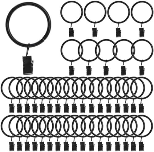 44 Pack Metal Curtain Rings with Clips,Decorative Drapery Rustproof Vintage, 1.5 Inch Interior Diameter,Black