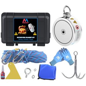 Magnetpro 3000LBs Complete Retrieving Magnet Fishing Kit | Double Sided Fishing Magnet Kit | Includes Strong Neodymium Magnets, Durable 65ft Rope, Carabiner, Gloves, Grappling Hook & Carry Case