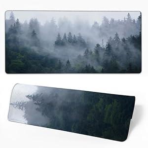 Desk Mat Misty Forest Desk Pad for Keyboard and Mouse, Large Big Gaming Mouse Pad with Stitched Edges for Work Game, 35.43 x 15.75 in