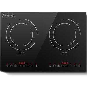 Induction Cooktop with 2 Burners, Horizontal Electric Stove, Built-In Induction Cooker, 1800W Sensor Touch Electric Cooktop, 9 Power Levels, Timer, Safety Lock, 120V, 20 Inch