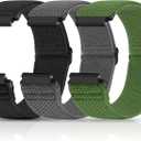 Compatible with 16mm 18mm 19mm 20mm 22mm 24mm Watch Bands Quick Release Replacement Wristband,Adjustable Stretchy Nylon Solo Loop Straps Fabric Braided Sport Elastic Bands for Men Women (Black+Grey+Army Green)