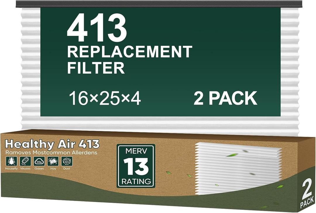 2 Pack 413 Replacement Filter Compatible with Air Purifier 1410, 1610, 2140, 2410, 2416, 3410, 4400, or 2400, MERV-13, 16x25x4, Air Filter