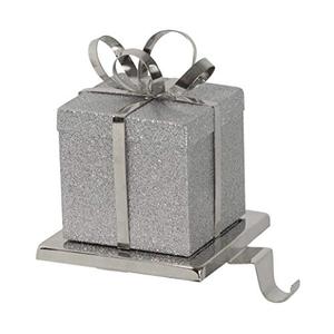 2 Northlight 6" Silver Glittered Gift Box with Bow Christmas Stocking Holder