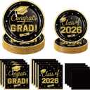 2026 Graduation Party Supplies Tableware Set - 200 Pcs Black Gold Graduation Plates and Napkins Class of 2026 Disposable Dinnerware for College High School Congrats Graduation Party favors, Serve 50