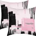 Feelyou Abstract Throw Pillow Covers for Couch Sofa Bed, Set of 2 Modern Abstract Art Decorative Pillows Cushion Covers, Pink Black Pattern Pillow Inserts Not Included, 18x18 inch (Multi 11)