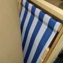 Solid Wood Folding Beach Chair, Adjustable Reclining Sling Chair with Blue White Striped Canvas, Portable Outdoor Lounge Chair for Patio, Balcony, Poolside & Camping, No Assembly Required
