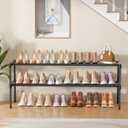 Long Shoe Rack 2 Tier Shoe Storage Organizer Wide Stackable Shoe Organizer Racks for Closet Entryway,Shoe Shelf Stand Sturdy Durable Shoes Rack Holder Save Space (Black)