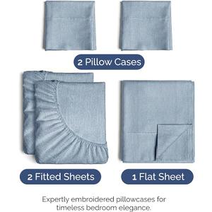 Split King Size 5 Piece Sheet Set - Comfy Breathable & Cooling Bed Sheets Set - Hotel Luxury Bedding for Women, Men, Kids, Teens, Boys & Girls - Deep Pockets & Wrinkle Free - Blue (Heathered Sheets)