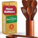 Riveira Premium Brown Bamboo Wooden Spoons for Cooking Set of 9  Premium Brown Bamboo Wooden Cooking Utensils, Wooden Spatula, Wooden Spoon - Premium Quality Wooden Utensil Set for Non-Toxic Cooking