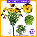 32 Pcs Artificial Pansy Flowers for Outdoor Faux Silk Spring Flowers for Outside, UV Resistant Realistic Pansies for Window Box, Planter, Front Door, Porch and Garden Home Decor (32, Purple,Yellow)
