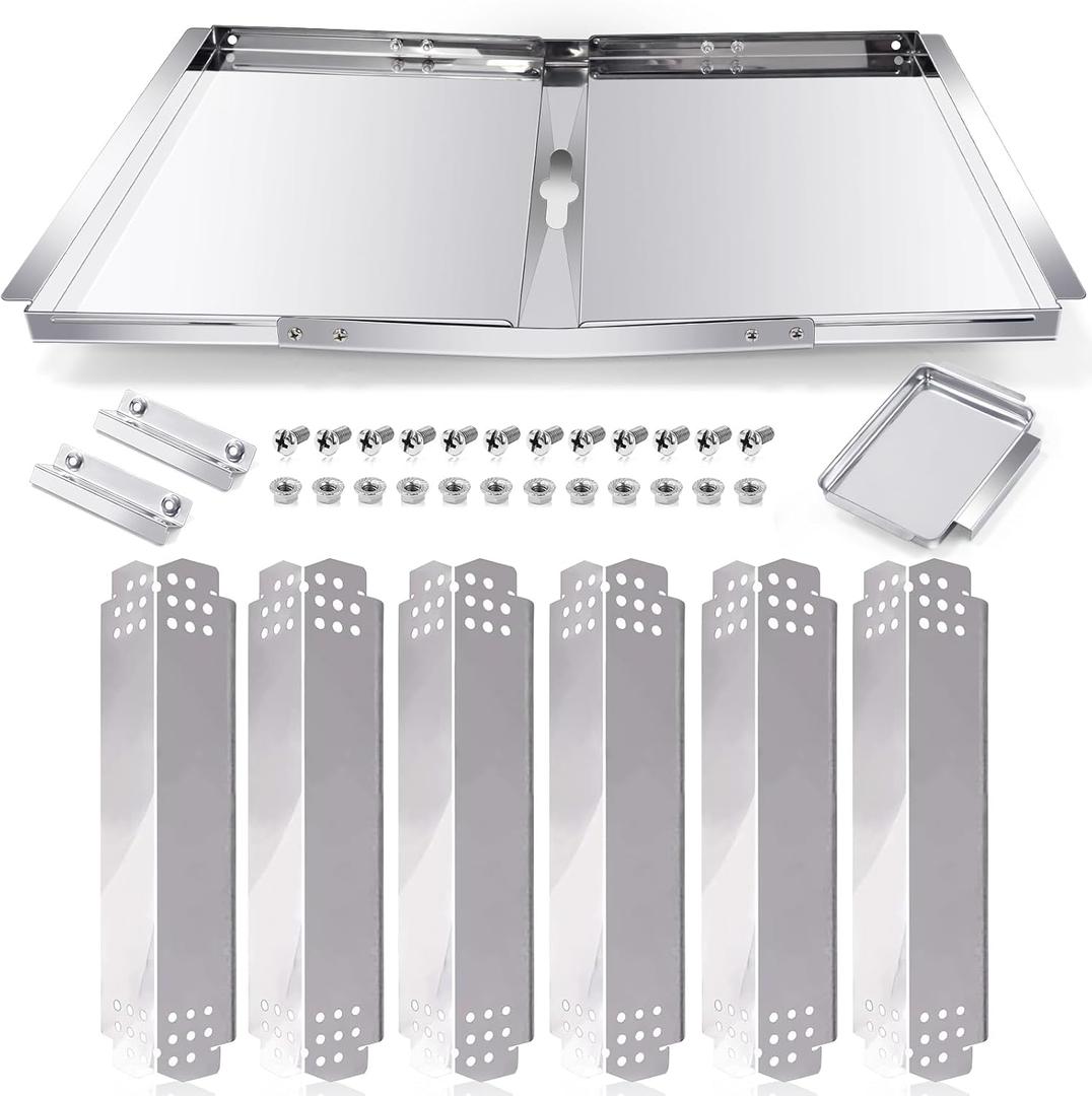 Hiorucet Grill Grease Tray Replacement Parts for Nexgrill 6 Burner 720-0896B, 720-0898, 720-0896X, 730-0898, 720-0896E, 720-0896C, 720-0898A, Adjustable 30"-36" Gas Grill Drip Pan, Heat Plate Shields.