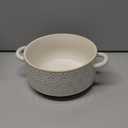 LE TAUCI Soup Bowls with Handles, 20 oz French Onion Soup Crocks, Stackable Soup Bowl Oven Safe for Chili, Beef Stew, Embossment Ceramic Bowl Set - 5.4 Inch, Set of 3, Arctic White