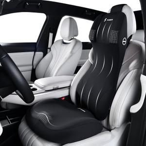 FLORICH Car Seat Cushion and Lumbar Support Headrest Pillow Memory Foam Ergonomic Car Cushion Back Neck Support Pillow Sciatica & Back & Tailbone Pain Relief Cushion for Car Seat Driving, Black