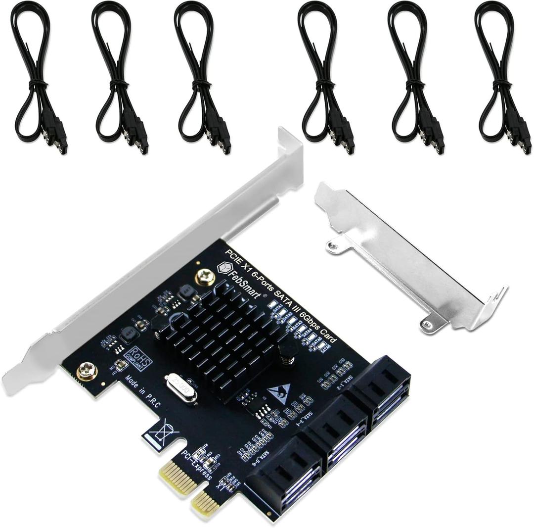PCIE 3.0 X1 to 6-Ports 6Gbps Max Speed SATA III Expansion Card, ASMedia ASM1166 None-Raid PCIE 3.0 SATA III Card, Plug and Play on Windows OS, MAC OS, and Linux Systems (FS-S6X1-Pro)