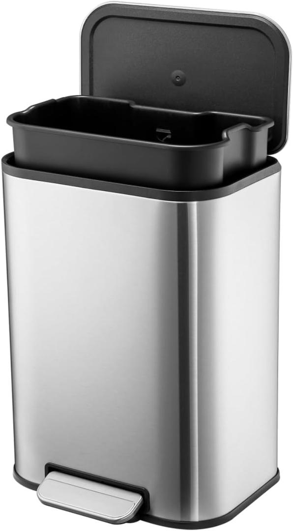 GarveeHome 12 L Bathroom Trash Can, 3.2 gal Garbage Can, Small Step On Trash Can with Soft Close Lid Foot Pedal & Inner Bucket for Kitchen Home Office Bedroom Living Room