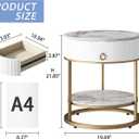 OIOG Round Side Table with Drawer, 2 Tier Night Stand with Shelf, Modern Side Table with Gold Legs for Living Room, Bedroom, Dorm, Marbling Natural Stone/Gold