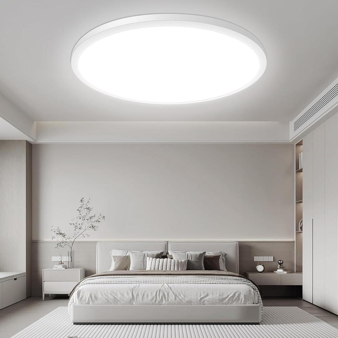 15 Inch Large LED Flush Mount Ceiling Light Fixture, 30W 4000Lm Dimmable Modern Recessed Ceiling Lamp, 5000K Daylight White Super Slim Low Profile Ceiling Light for Kitchen Bedroom Hallway, 1-Pack