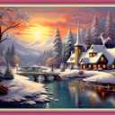 Disnesart Cross Stitch Stamped Full Embroidery Kits DIY 11CT Cotton Thread Printed DIY Needlepoint Kits Craft Needlework Set Cross-Stitch Stamped Sets-Winter Snow Scenery 16x20 inch