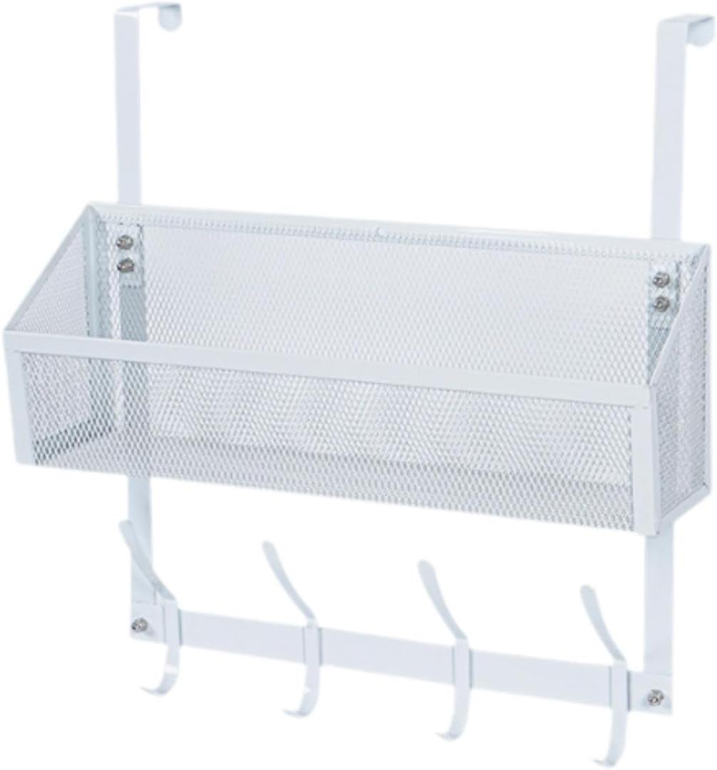 SiaBiced Over The Door Hooks Organizer, Over The Door Storage Rack, Back of Door Storage Organizer for Home, Cabinet, Pantry, Bathroom, White Single Tier