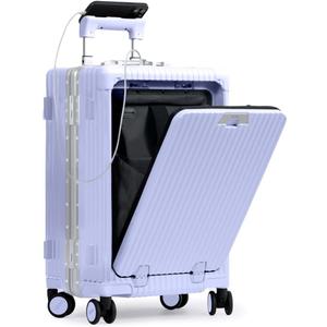 Nobl Travel Carry On Luggage, Noble Zipperless Aluminum Frame PC Hard Shell Suitcase, 20.8"x15"x8.7" Airline Approved, 360 Spinner Wheels, TSA Locks, USB Charging Port, Cup & Phone Holder - Lavender