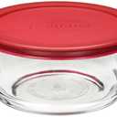 Anchor Hocking Classic Glass Food Storage Container with Lid, Red, 4 Cup