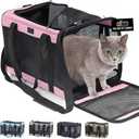 GORILLA GRIP Cat Carrier Travel Bag Up to 15 Lbs, Soft Collapsible Small Dog Carriers, Top and Side Entry Breathable Mesh, Grip Feet on Underside, Cozy Washable Waterproof Pad, Portable Kennel, Pink (17.0"L x 11.0"W x 11.0"H)