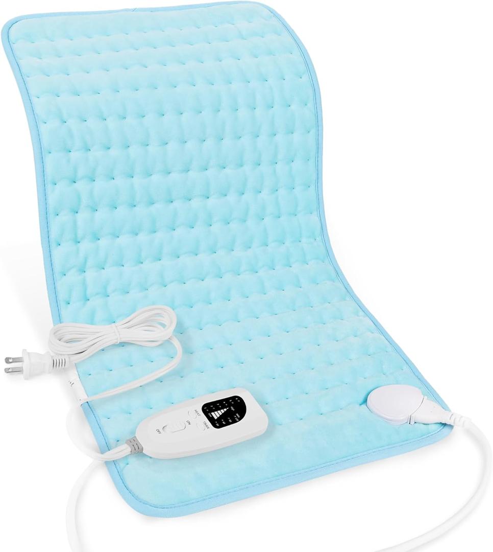 Deepsoon Heating Pad,Electric Heating Pads for Back,Neck,Abdomen,Moist Heating Pad for Shoulder,Knee,Arms,Legs,Dry/Moist Heat & Auto Shut Off,Birthday Gifts for Men and Women,Light Blue,24x12 Inch