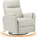 Swivel Rocking Recliner Glider Chair, Leather Reclining Rocker Chair with Footrest for Living Room, Nursery, Office, Bedroom, Ergonomic High Backrest, Wide Seat Cushion and Metal Base-Beige