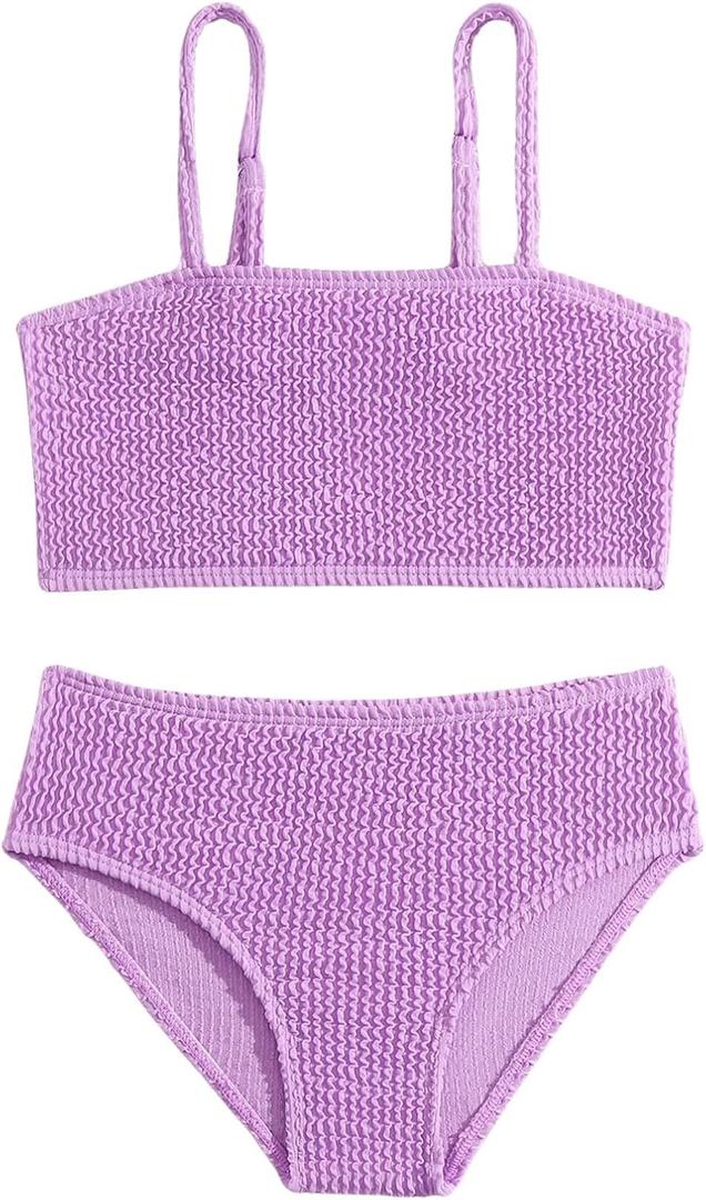 WDIRARA Girl's Smocked Bikini Set Spaghetti Strap Swimsuit Two Piece Bathing Suit (4Y)
