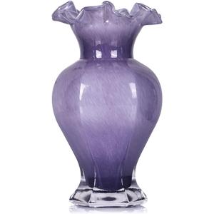 9.4" Tall Purple Vases for Flowers,Hand Blown Glass Vases for Centerpieces, Modern Murano Glass Art Purple Vase for Home Decor,Glass Art for Table Entryway Wedding Decoration