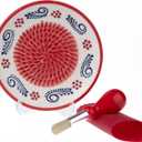 Ceramic Garlic Grater Plate - Handmade 4 Pcs Press - Natural Grinder - Decorative Mincer - Ginger, Cheese Grater - Hand Dish (Apple Red)