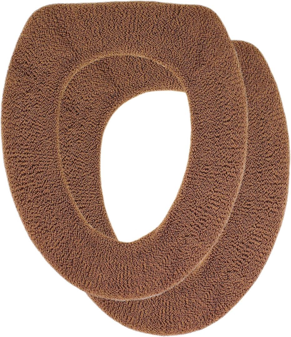 Soft Toilet Seat Cover - Plush & Thick Fabric Toilet Seat Warmer for Round & Elongated 14x18 Toilet Seats - Reusable, Machine-Washable, Easy-Install - Gift-Ready Packaging - Cocoa Brown