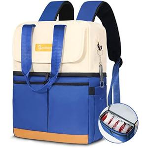Scothen Backpack Cooler with Double Decker & 12 Ice Packs- Keeps 36 Cans Cold for Up to 24 Hours- Waterproof & Leak Proof Insulated Cooler Backpack- Stylish Cooler Bookbag for Women Travel Work Beach